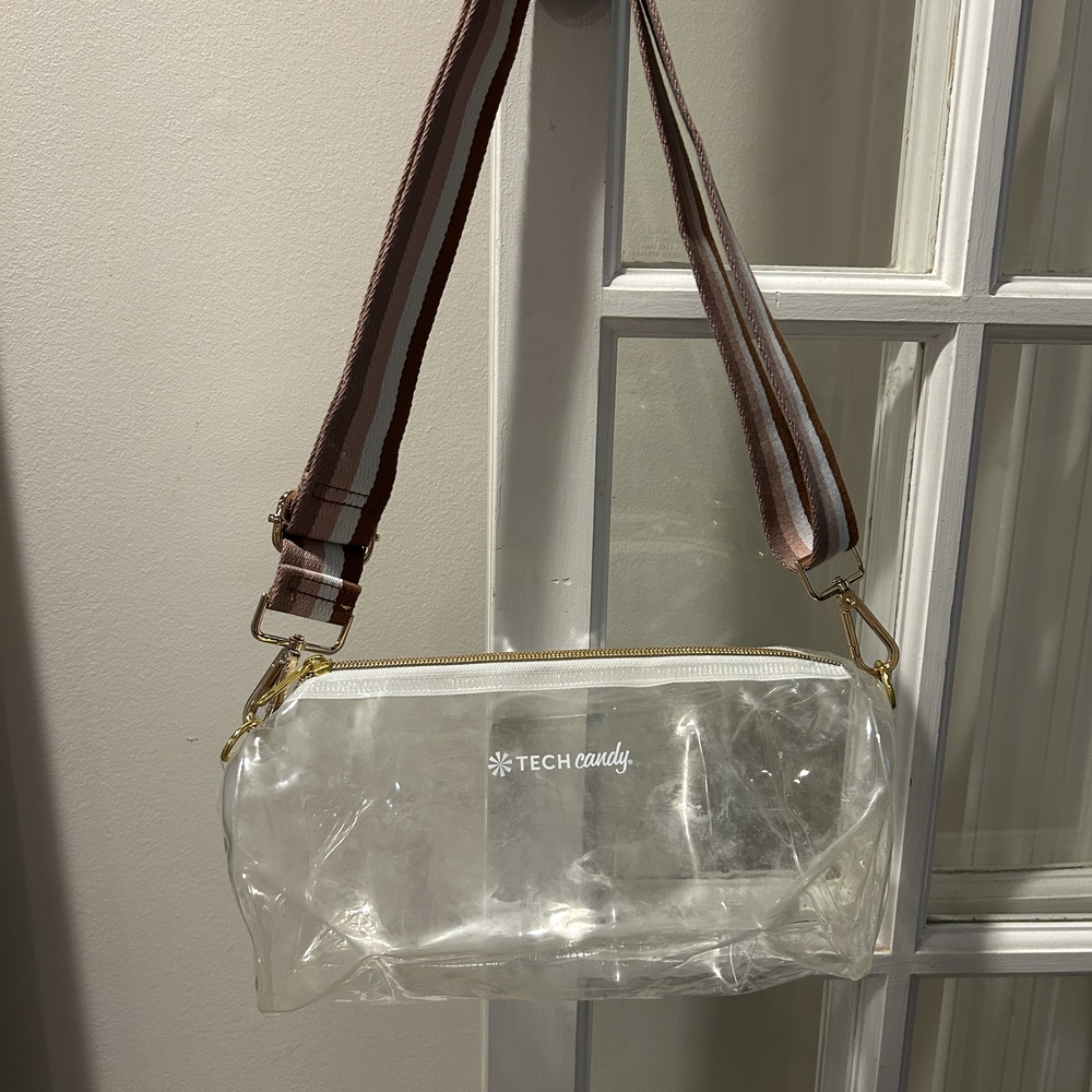 Tech Candy Clear Crossbody Bag with Brown Strap